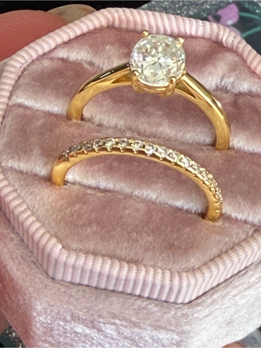 2.27 Carat Moissanite Solitaire Engagement Ring with Pave Wedding Band Size 9
